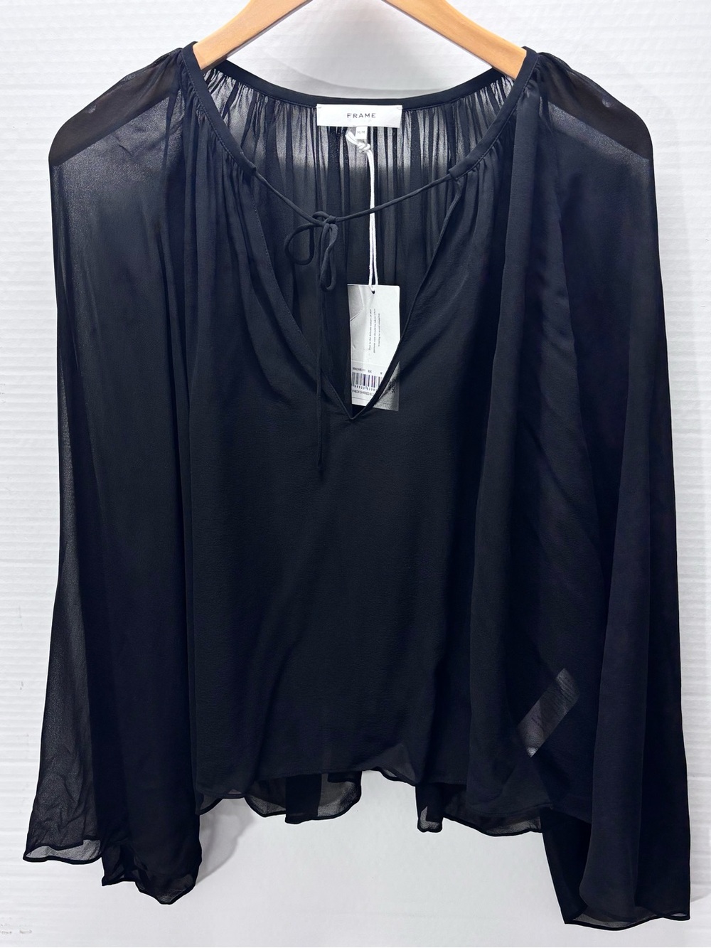 Frame Black Sheer Flowy Blouse Oversized Poncho Medium